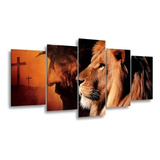 Quadros Decorativos Bíblico Leão De Juda Jesus Moisaco 5pçs