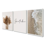 Quadros Decorativos Boho Bege Para Sala Quarto Mar Gratidão