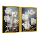 Quadros Decorativos Flores Gold Branca Moldura