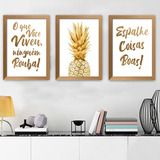 Quadros Decorativos Frases Abacaxi Dourado 20x30