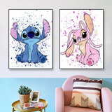 Quadros Decorativos Mosaico 2 Pçs Stitch E Angel Casal Arte