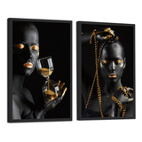 Quadros Decorativos Mulher Negra Dourado Quarto