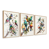 Quadros Decorativos Pássaros Colorido Luxo Sala Casa C Vidro