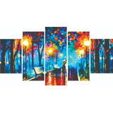 Quadros Decorativos Pintura Árvores Banco Praça Colorida Kit