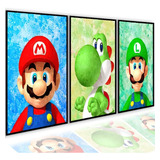 Quadros Decorativos Quarto Sala Super Mario Trio Kit 3 Peças