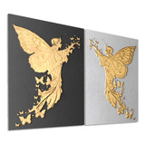 Quadros Fadas Borboletas Ouro 2 Peças 40x60cm Decorativo