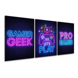 Quadros Gamer Neon Geek Vídeo Game Decoração Quarto Nerds