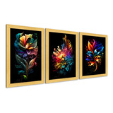 Quadros Lindos Fundo Peto Flores Coloridas Sala Moldura A2