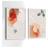 Quadros Moldura Sala Abstrato Tons Vermelho Kit 2 Conjunto