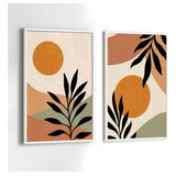 Quadros Moldura Sala Folhas Formas Abstrato Kit 2 Conjunto