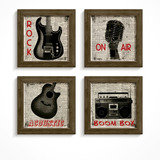 Quadros Rock Vintage Retrô Sala Quarto Guitarra Decor Kit 4