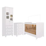 Quarto Bebê Berço Americano Ben 3em1 Cômoda Guarda Roupa Uli