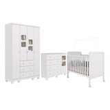 Quarto Bebê Berço Cloe 2em1 Guarda Roupa 4 Portas Cômoda Uli