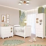 Quarto Bebê Completo Berço Americano Marquesa 3 Em 1 Guarda Roupa 2 Portas Cômoda Uli 100 Mdf Móveis Peroba Branco Brilho