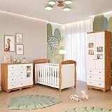Quarto Bebê Completo Berço Americano Marquesa 3 Em 1 Guarda Roupa 2 Portas Cômoda Uli 100 Mdf Móveis Peroba