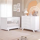 Quarto Bebê Completo Berço Mini Cama E Cômoda Retrô Peroba Branco Brilho
