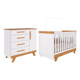 Quarto Bebê Completo Berço Mini Cama E Cômoda Retrô Peroba