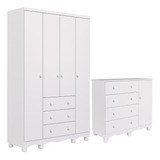 Quarto Bebê Completo Guarda Roupa 4 Portas Cômoda 100 Mdf