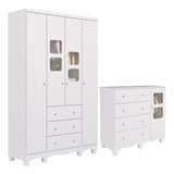 Quarto Bebê Completo Guarda Roupa 4 Portas Cômoda Uli Peroba