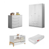 Quarto Bebê Guarda Roupa Cômoda Berço E Colchão 4 Peças