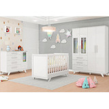 Quarto Bebê Retrô Berço Americano Cômoda Guarda Roupa Peroba Cor Branco Brilho