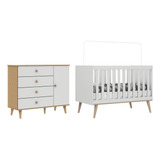Quarto De Bebê Berço 3 Em 1 Retrô Cômoda Com Fraldário