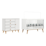 Quarto De Bebê Berço 3 Em 1 Retrô Cômoda Com Fraldário