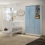 Quarto De Bebê Berço Guarda Roupa Algodão Doce Branco azul