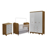 Quarto De Bebê Com Guarda Roupas 4 Portas Cômoda E Ga