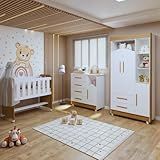 Quarto De Bebê Completo 100 Mdf Com Guarda Roupa Cômoda E Mini Berço Estelar Branco Amadeirado