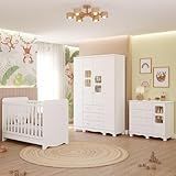 Quarto De Bebê Completo Berço Americano Ben 3 Em 1 Guarda Roupa 4 Portas 3 Gavetas E Cômoda Uli 4 Gavetas 1 Porta Móveis Peroba Branco Brilho