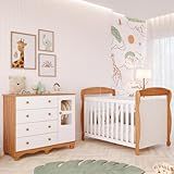 Quarto De Bebê Completo Berço Americano Marquesa 3 Em 1 Cômoda Uli 4 Gavetas 1 Porta Branco Carvalho 100 Mdf Móveis Peroba