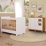 Quarto De Bebê Completo Com Berço Americano Ben 3 Em 1 Cômoda Uli 4 Gavetas Móveis Peroba Amendoa Branco