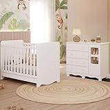 Quarto De Bebê Completo Com Berço Americano Ben 3 Em 1 Cômoda Uli 4 Gavetas Móveis Peroba Branco Brilho