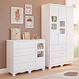 Quarto De Bebê Completo Com Guarda Roupa 3 Portas Cômoda Uli 4 Gavetas Móveis Peroba Branco Brilho