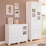 Quarto De Bebê Completo Guarda Roupa Uli 2 Portas Cômoda Uli Peroba Branco Brilho