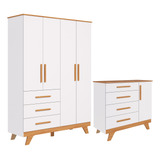 Quarto De Bebê Completo Retrô Cômoda Guarda Roupa Peroba Fs