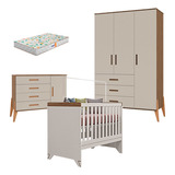 Quarto De Bebê Emilly 3 Portas E Berço Maya C Colchão Gazin