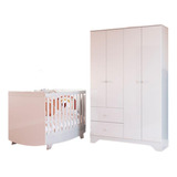 Quarto De Bebê Guarda roupa 4 Portas E Berço Branco Brilho