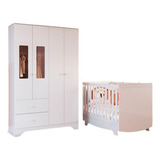 Quarto De Bebê Guarda roupa 4 Portas E Berço Branco Brilho