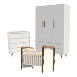 Quarto De Bebê Lorena Com Berço New Nanda Branco Acetinado