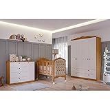 Quarto De Bebê Provençal Berço Capitonê Cômoda 4 Gavetas Guarda Roupa 4 Portas 4 Gavetas Prateleira Aquarela Espresso Móveis Nature Branco