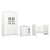 Quarto De Bebê Provençal Guarda Roupa 4 Portas Com Gavetas Cômoda 4 Gavetas Com Porta Berço Mini Cama Lisa Branco Carolina Baby