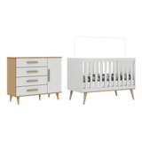 Quarto De Bebê Retrô Berço 3 Em 1 Cômoda Com Fraldário