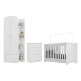 Quarto Infantil C Berço 3x1 Colchão Multimóveis Fg3034 Bco