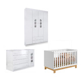 Quarto Infantil Com Guarda Roupa Cômoda Livia E Berço Slim