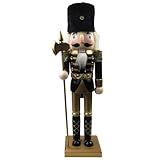 Quebra-nozes De Natal - Quebra-nozes De Madeira Preto Dourado Decorativo - Boneco De Biscoito De Nozes Com Tema Natalino - 38 Cm Decoração Criativa De Casa Sala De Estar Ornamentos De Soldado Retrô-