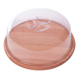 Queijeira De Madeira Redonda Porta Bolo Tampa Acrílico 22cm