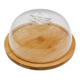 Queijeira Em Bambu Redonda Porta Queijo Tampa Acrílico 19cm