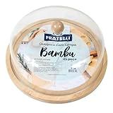 Queijeira Redonda De Bambu Com Tampa De Acrílico 24cm
